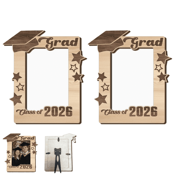 Class of 2026 Graduation Frame, Natural Wood Display Stand with Cap & Diploma Design, Graduate Photo Holder for Memorable Gift & Keepsake(2 Pcs)