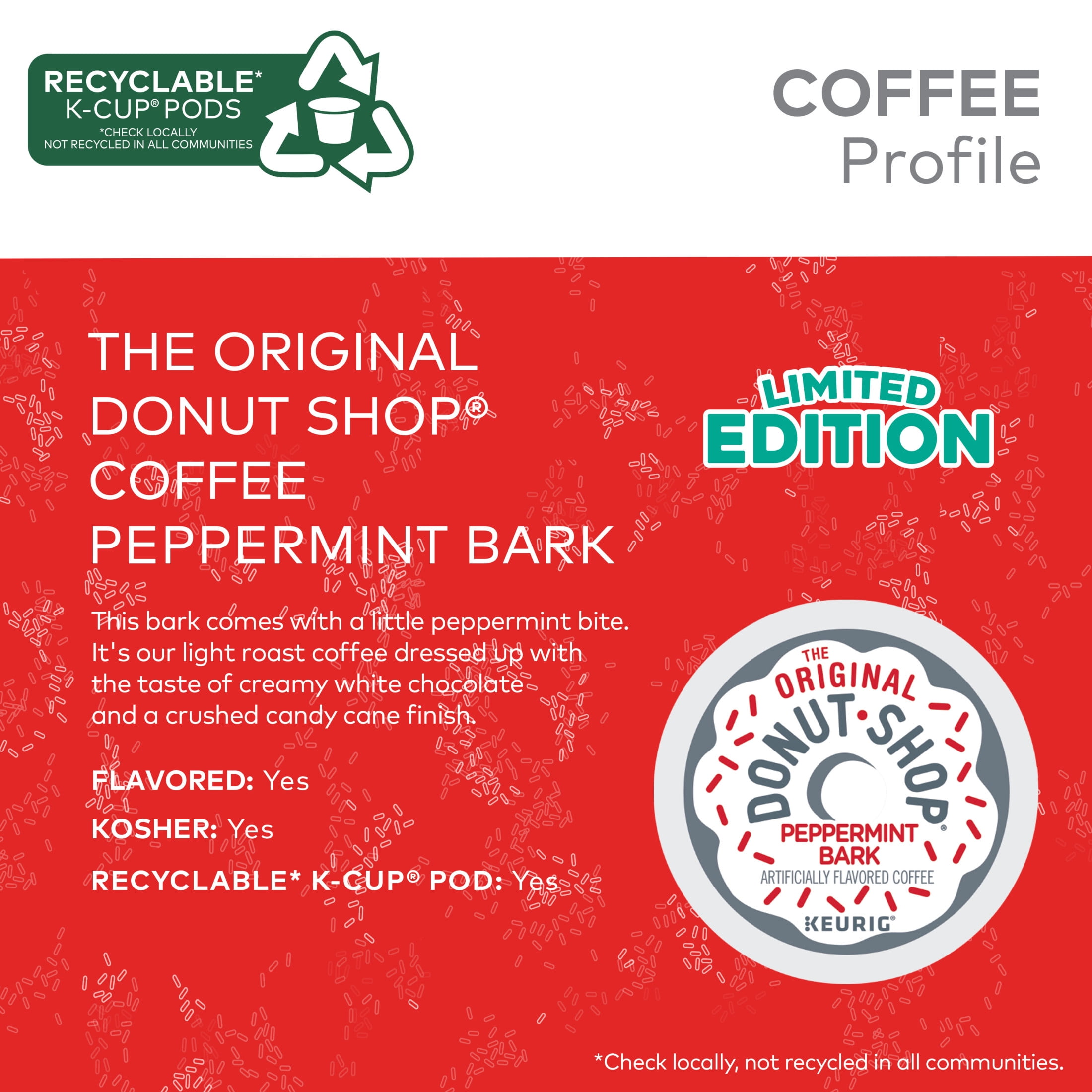 The Original Donut Shop, Peppermint Bark Light Roast K-Cup Coffee Pods, 24 Count
