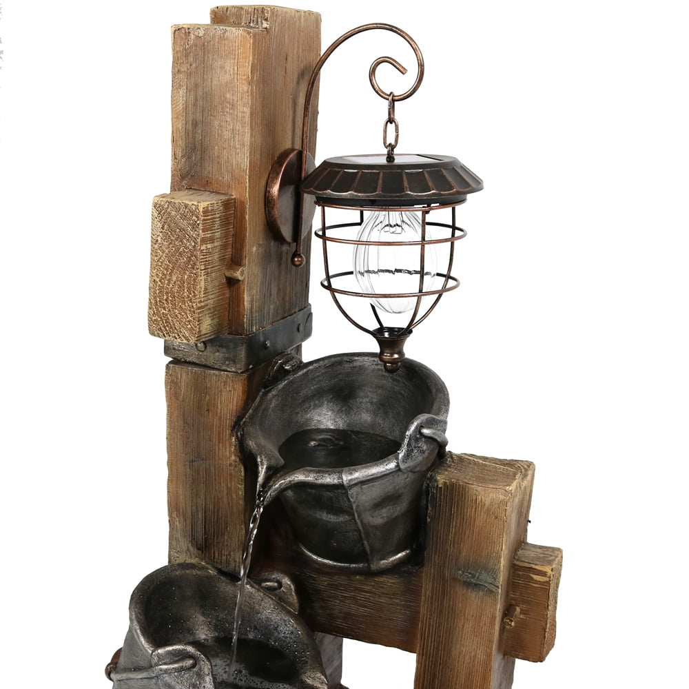 Sunnydaze Rustic Pouring Buckets Outdoor Water Fountain With Solar Sunnydaze Rustic Pouring Buckets