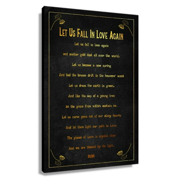 Let Us Fall In Love Again Poem Wall Decor Rumi Quote Wall Art Poetry Poster Decorative Painting for Bedroom Picture Gifts Kitchen Artwork for Modern Framed 12×18 in