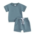 thumbnail image 2 of Douhoow Summer Toddler Baby Boys Clothes 6 12 18 24 Months 3 Years Solid Color Short Sleeve T-Shirt Shorts 2Pcs Casual Outfit, 2 of 9