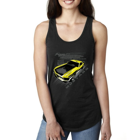Wild Bobby, Ford Boss 302 Mustang Horse Power Retro, Cars and Trucks, Women Racerback Tank Top, Black, Small