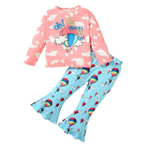 4T Baby Girls Clothes 4T Girls Pant Set Toddler Girls Long Sleeve Letter Print Round Neckline Top Pants 2PCS Set Pink