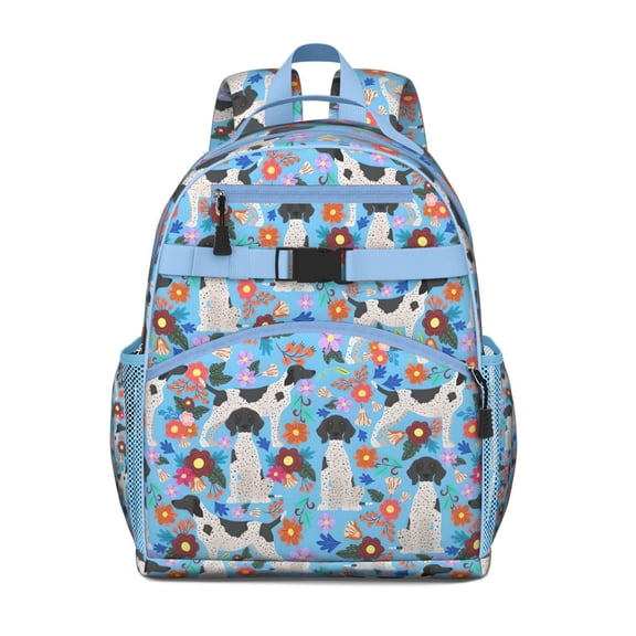 German Shorthaired Pointer Dog and Flower Backpack for School,Cute School Bag,Schoolbag with Adjustable Shoulder Straps & Padded Back,15.25"x11.5"x5.25"