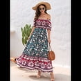 thumbnail image 4 of Vestido Informal, Fluido, con Estampado Floral Bohemio, Hombros Descubiertos, para Mujer (Verano 2025) Fondo Negro XXL, 4 of 9