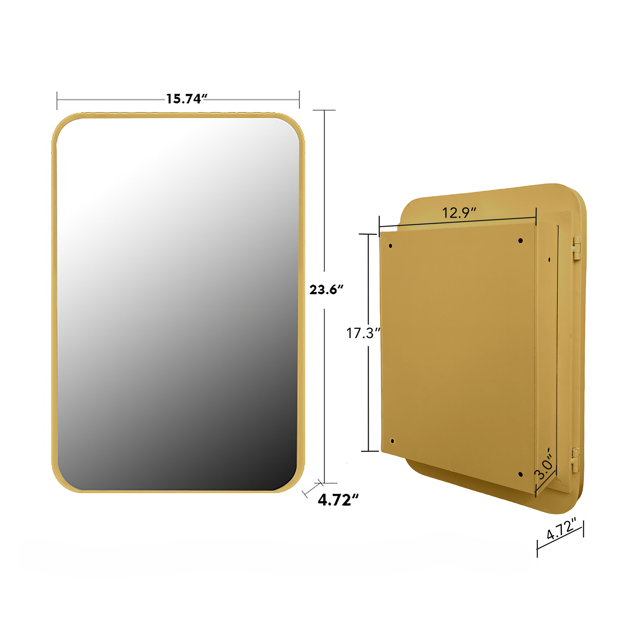 Noble House Modern Recessed Medicine Cabinet with Mirror, Metal Frame & Adjustable Glass Shelves, Golden