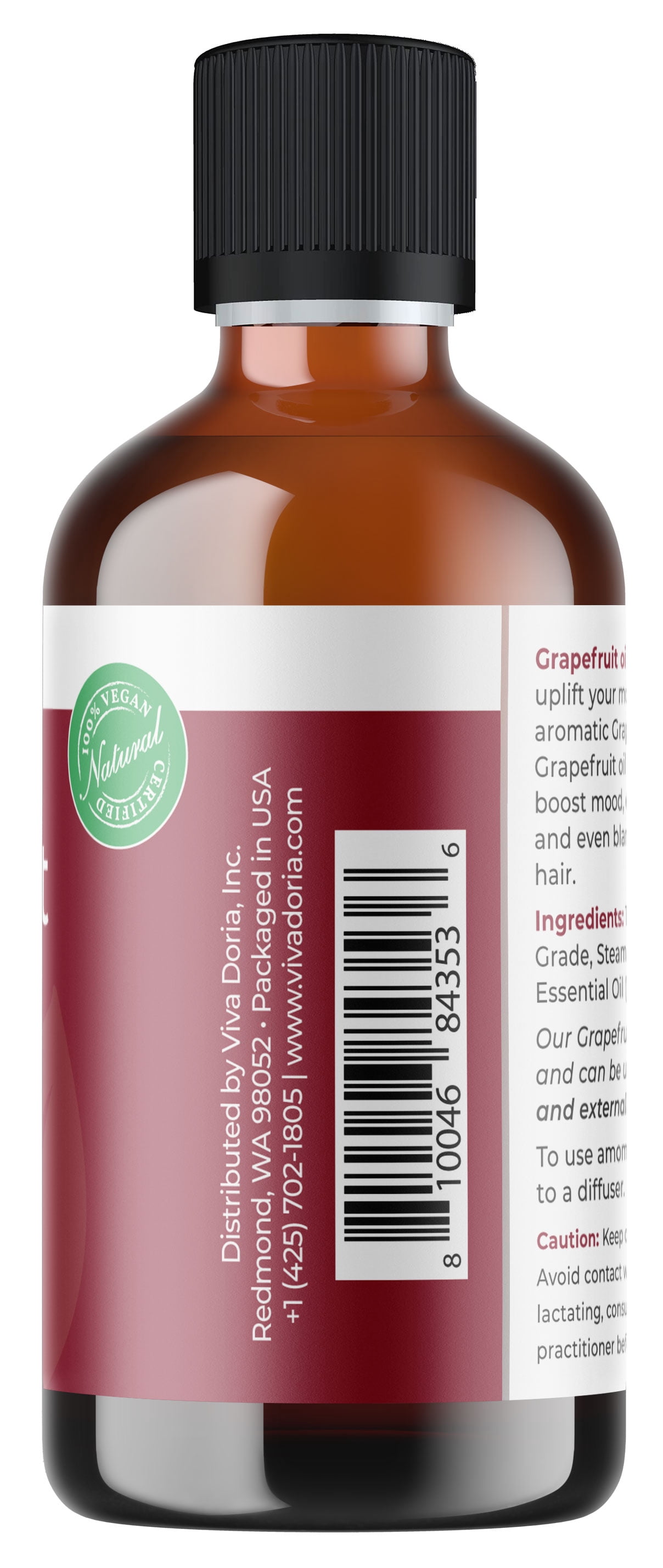Viva Doria Pure Grapefruit Essential Oil, Undiluted, Food Grade, 118 mL (4 Fluid Ounce)