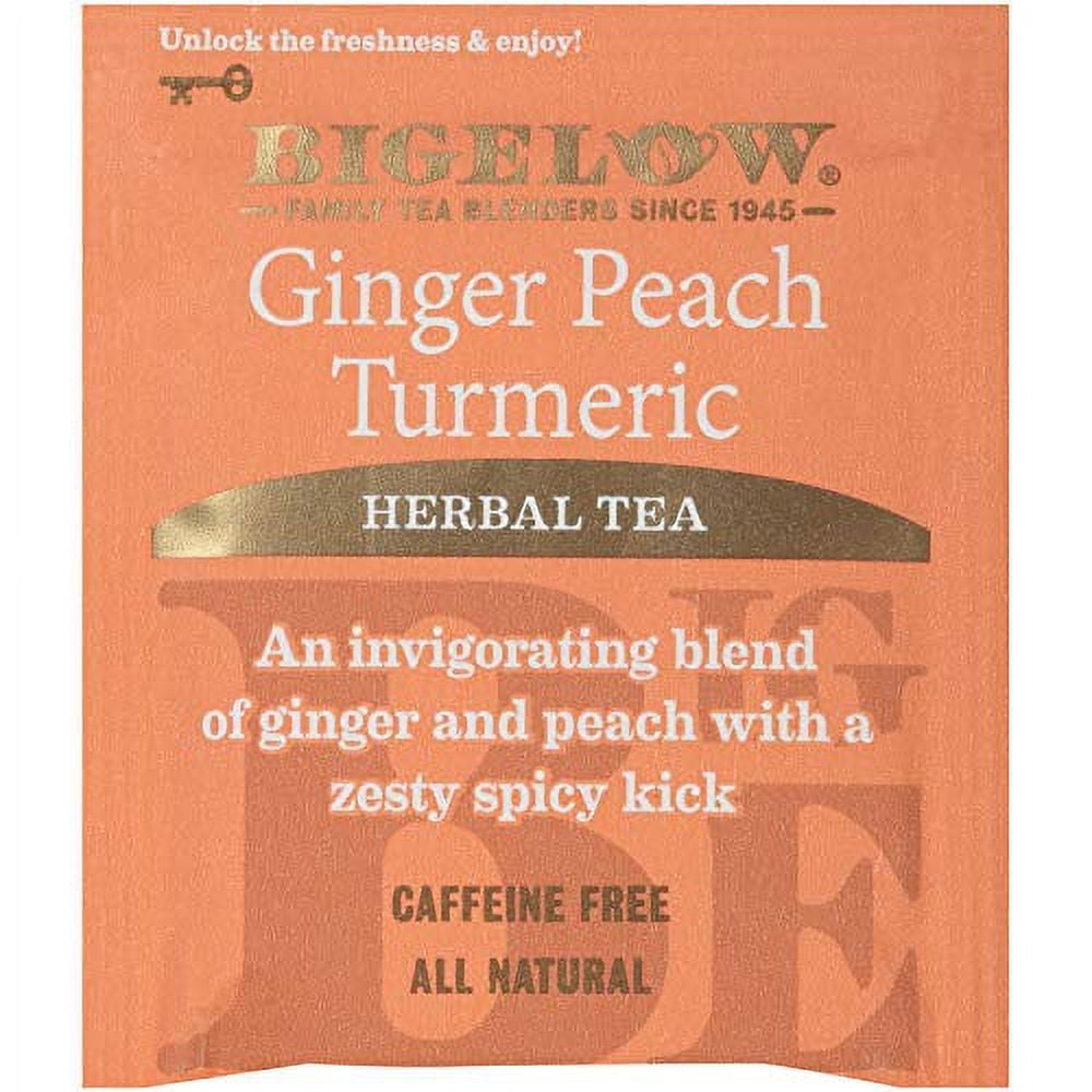 Bigelow Tea Ginger Peach Turmeric Herbal Tea Bags, 18 Count Box (Pack of 6) Caffeine-Free Herbal Tea, 108 Tea Bags Total
