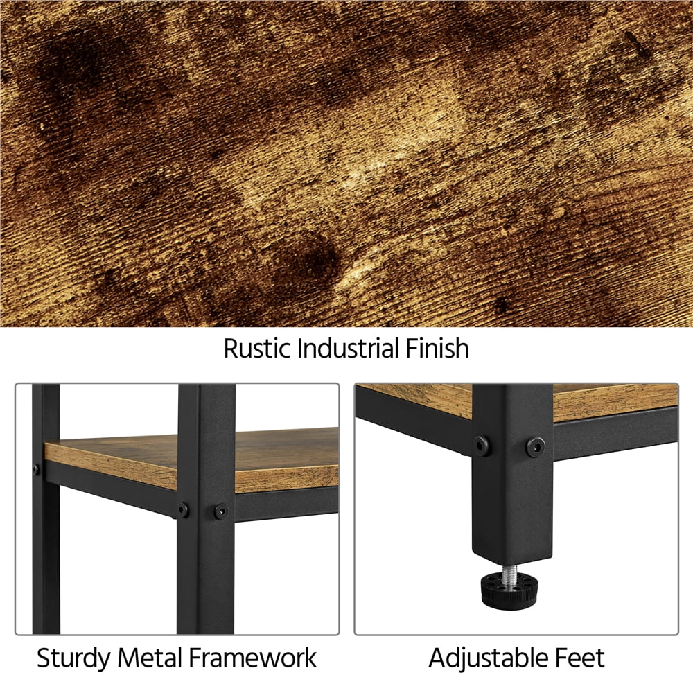Alden Design 29.5 in H 3-Tier Wooden End Table with Metal Frame for Living Room, Rustic Brown
