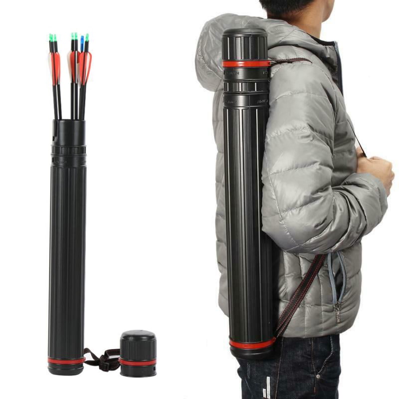Extendable Telescopic Archery Arrow Back Shoulder Quiver Holder Tube With Strap 