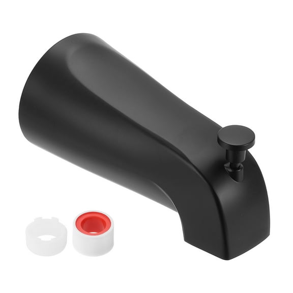 Uxcell Slip on Diverter Tub Spout, Zinc Alloy Bath Spout Bathtub Faucet with Pull-Up Diverter Plastic Reducer Joint for 1/2 Inch Water Tub for Bathroom Kitchen, Black