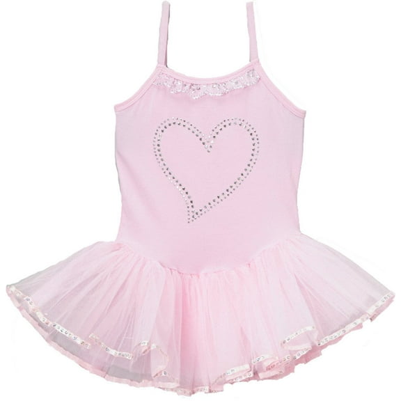 Wenchoice Girl's Pink Rhinestone Heart Skirted Leotard S(1T-2T)