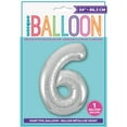 thumbnail image 4 of Unique Industries Foil Big Number 6 Shaped 34" Silver Solid Print Party Balloon, 4 of 4