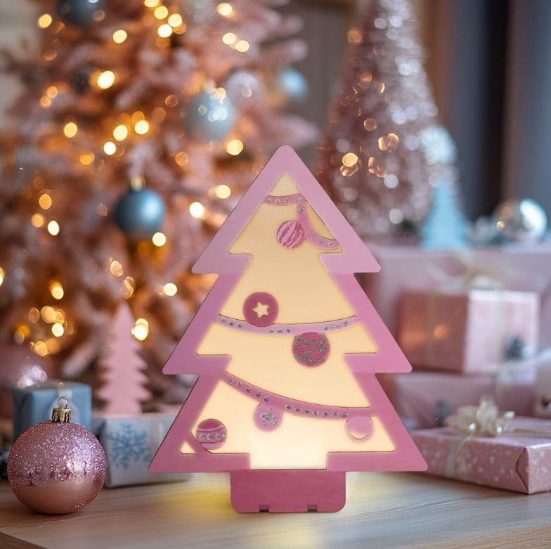 Holiday Time Christmas Tree Craft Kit with LED lights, 8.46 x 11 x 2 Inch, Wooden Decoration, Unisex, Christmas