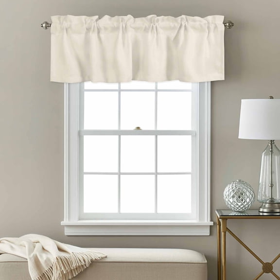 Cream Window Valance for Kitchen, Solid Color Rod Pocket Short Curtain for Small Windows, Light Filtering Decorative Valance, 60 x 18 Inch, 1 Panel