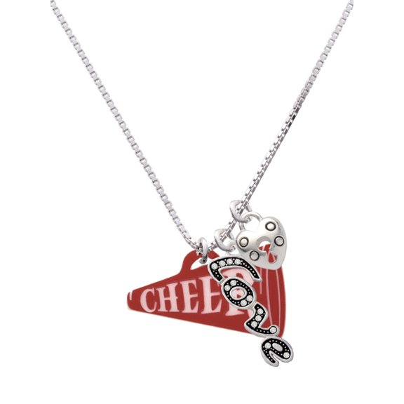Delight Jewelry Acrylic 1.25" Maroon Cheer Megaphone - Love and Lock Charm Necklace, 18" 1"