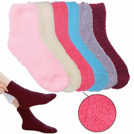 

6 Pairs Ladies Cozy Socks Plush Fuzzy Soft Warm Slipper Women Pastel Colors 9-11