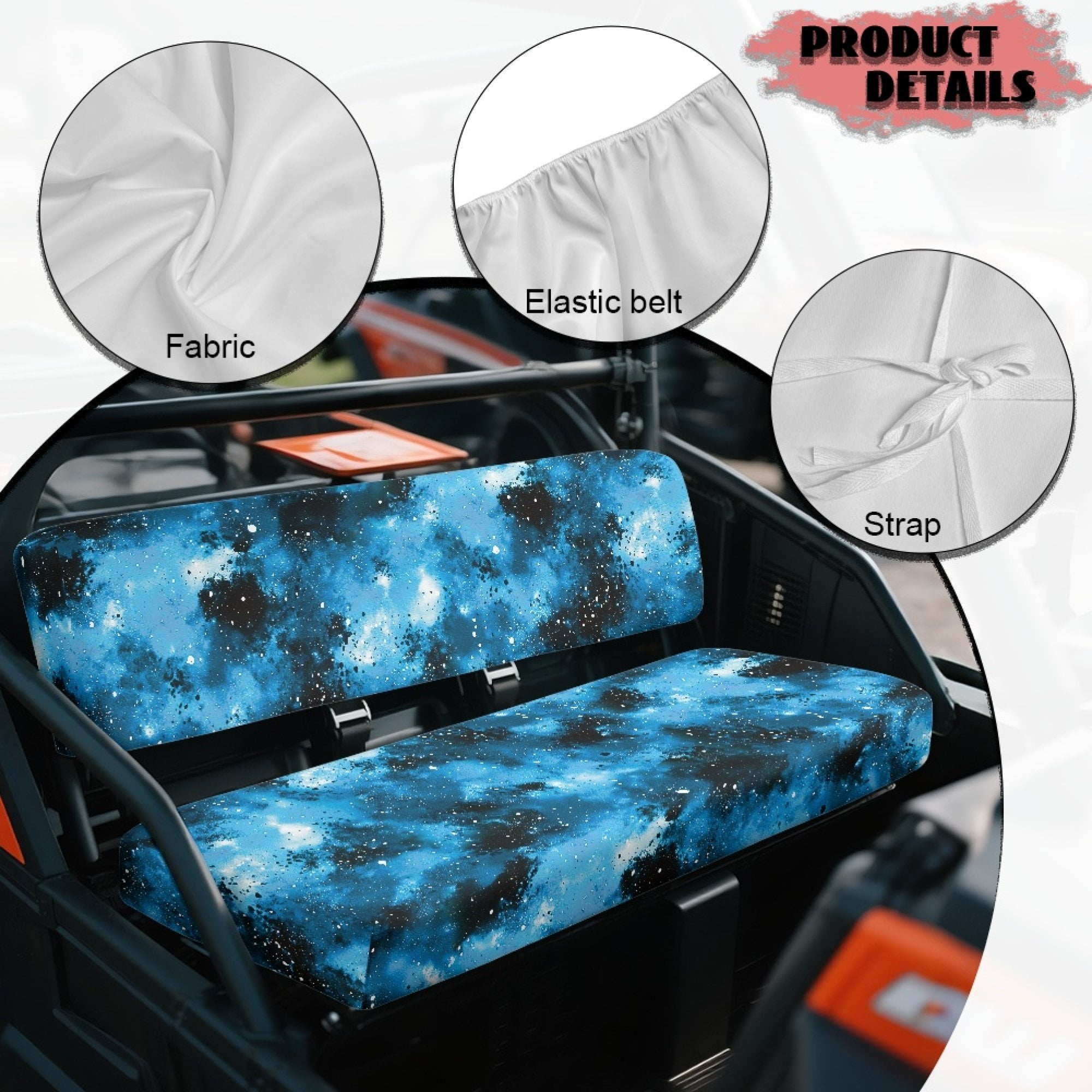 ZIATUBLES UTV Seat Covers 2 Pack, Waterproof Polyester Front Bench Seat Protectors Compatible with Kawasaki Mule 3000 4000, Fade Wear Resistant UTV Decor Accessory Part, Blue Black Abstract Tie-Dyed