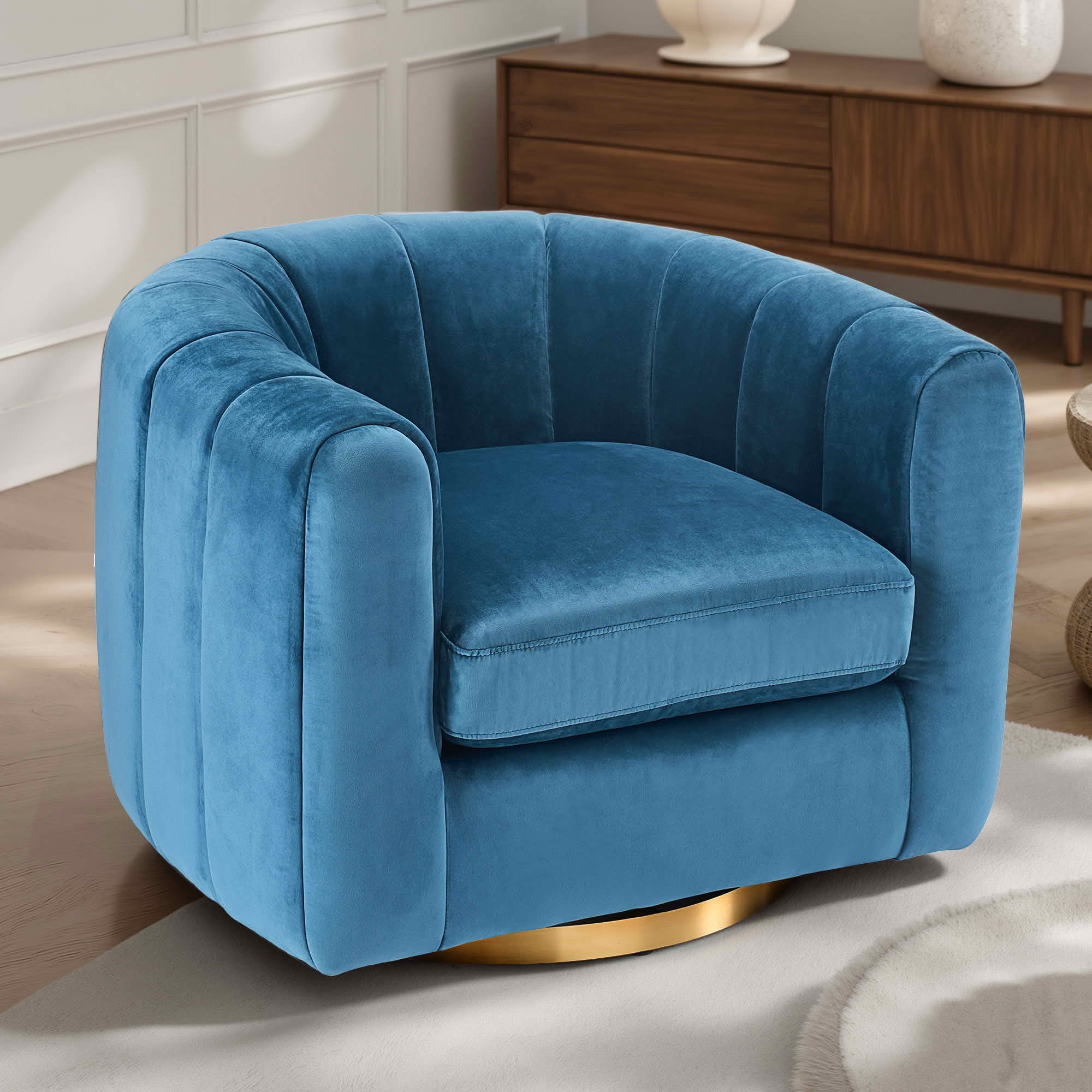 MAYEERTY Single‑Seat Rotary Sofa, Velvet Fabric Upholstered 360 Degree Swivel Accent Chair for Living Room Bedroom