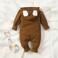 thumbnail image 2 of Bellafa Newborn Baby Boy Clothes Solid Long Sleeve Zipper Hooded Romper Jumpsuit with Pocket Fall Winter One Piece Outfits, 2 of 8