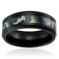 thumbnail image 2 of Mens Camo Wedding Band in Titanium 8MM Ring Black Plated with Green Military Camouflage Inlay - Beveled Edges, 2 of 4