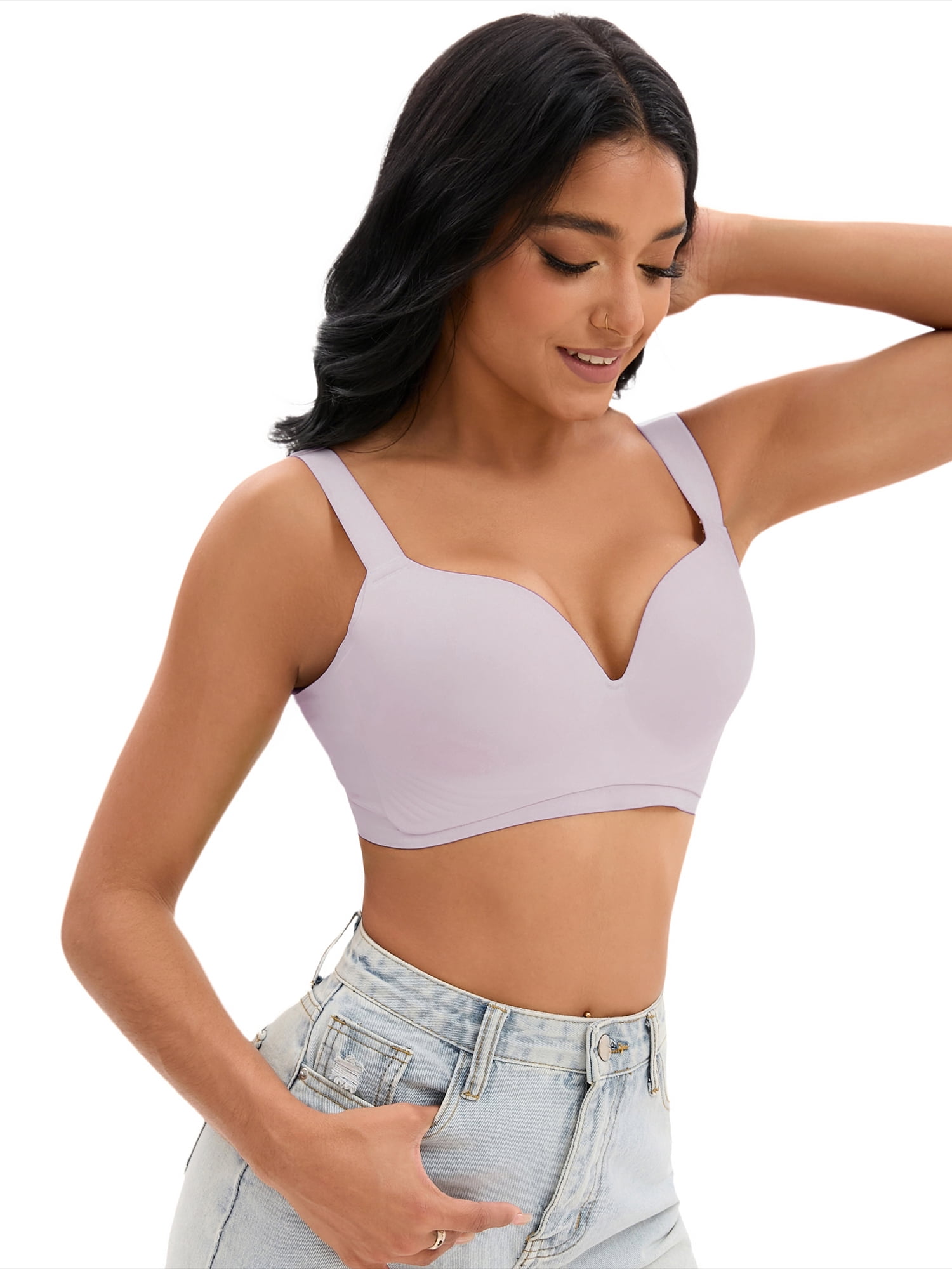 DARING DIVA Women's U Back Push Up Adjustable Straps Comfort Wirefree Bras Purple 40 D