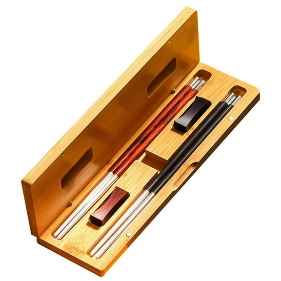 999 Sterling Silver Solid Wood Chopsticks 2 Pairs of Portable Suits