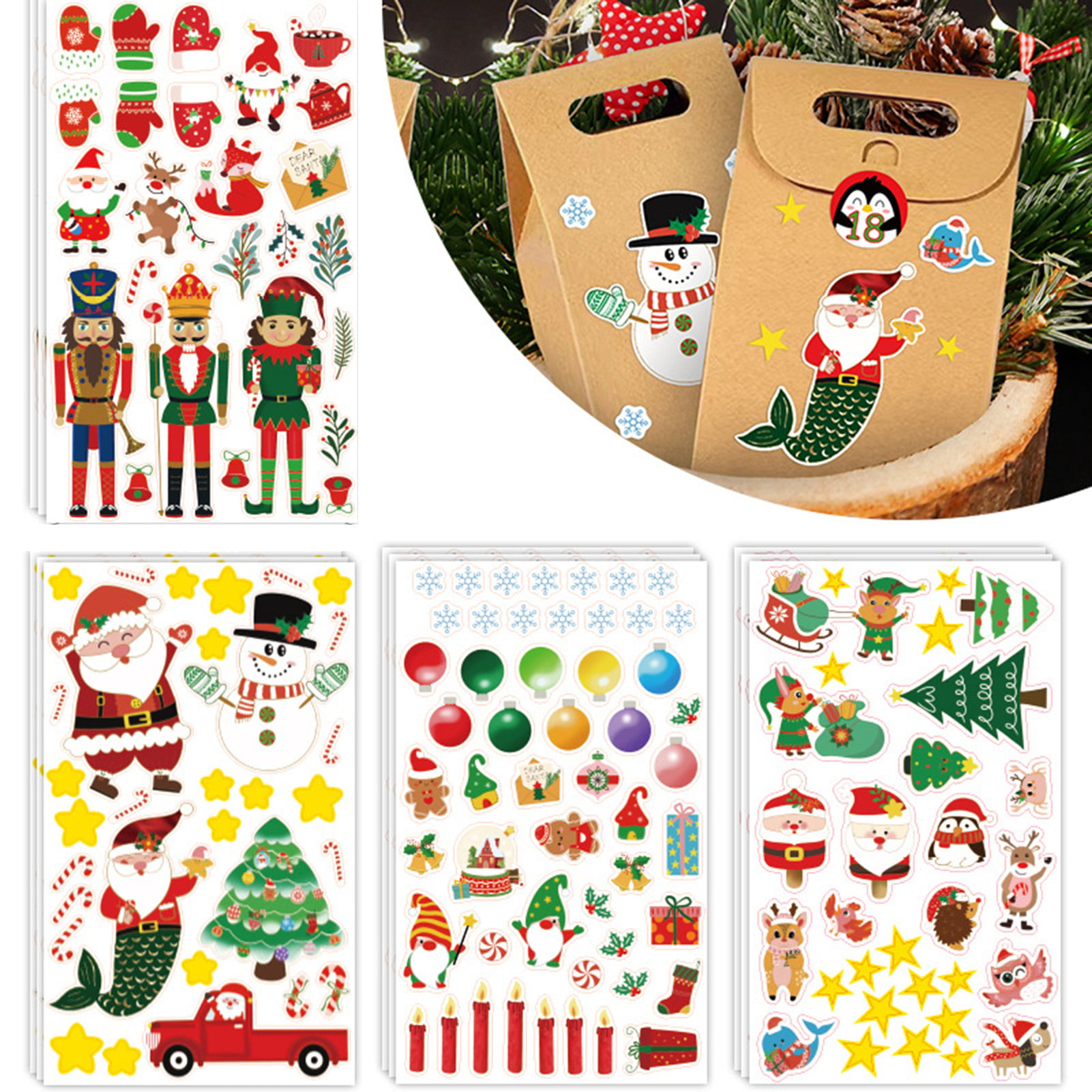 NUZYZ 30Pcs Christmas Sticker Santa Claus Snowman Xmas Tree Sticker DIY  Self-adhesive Stickers for Home Christmas Decor
