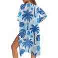 thumbnail image 5 of Xoenoiee Blue Monstera Palm Leaves Print Half Sleeve Kimono Cardigan for Women Plumeria Flower Lightweight Plus Size Open Front Beach Swimsuit Cover Ups Summer Outfits, 5 of 7
