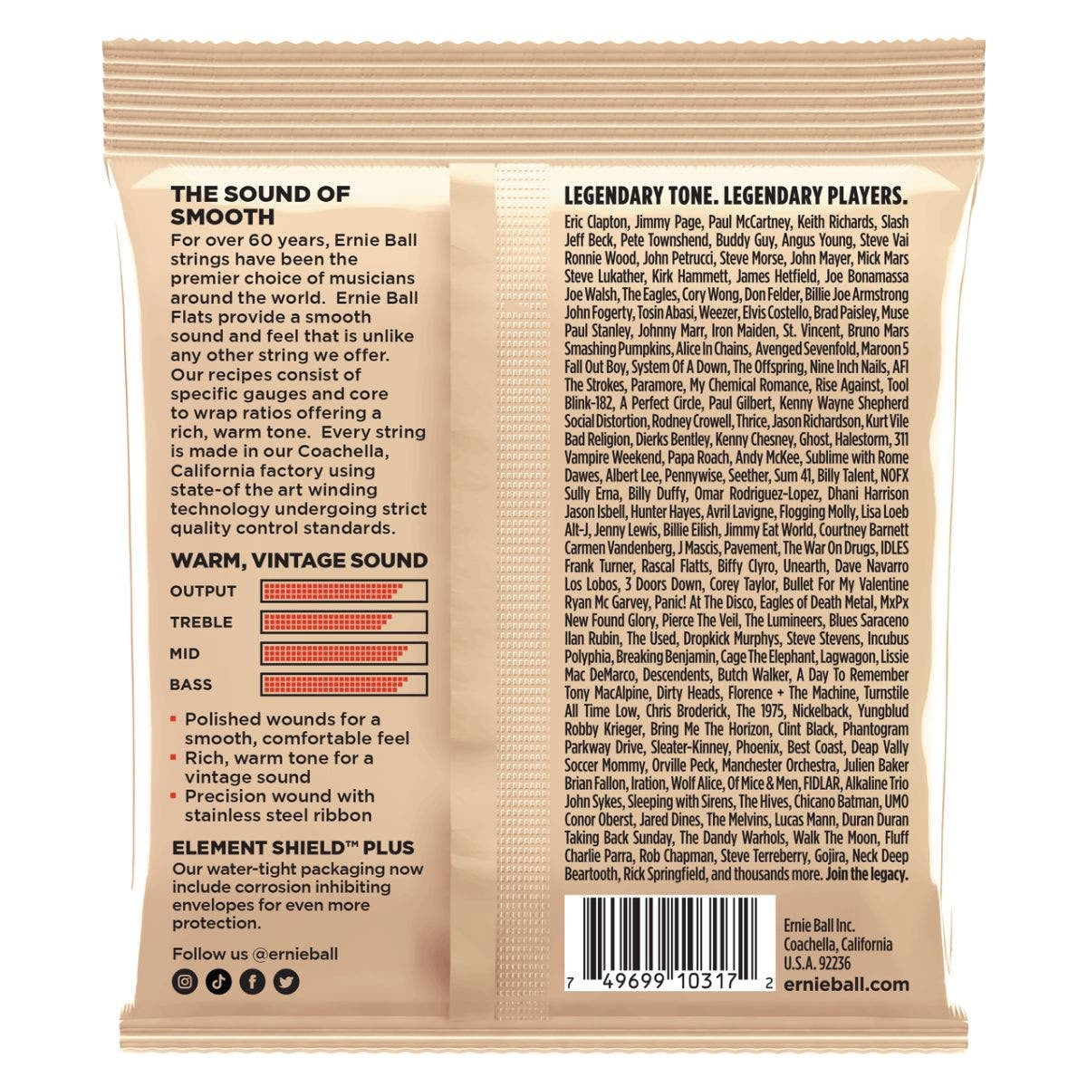 Ernie Ball Med-Light Stainless Steel Flatwound Electric Guitar Strings - 12-52