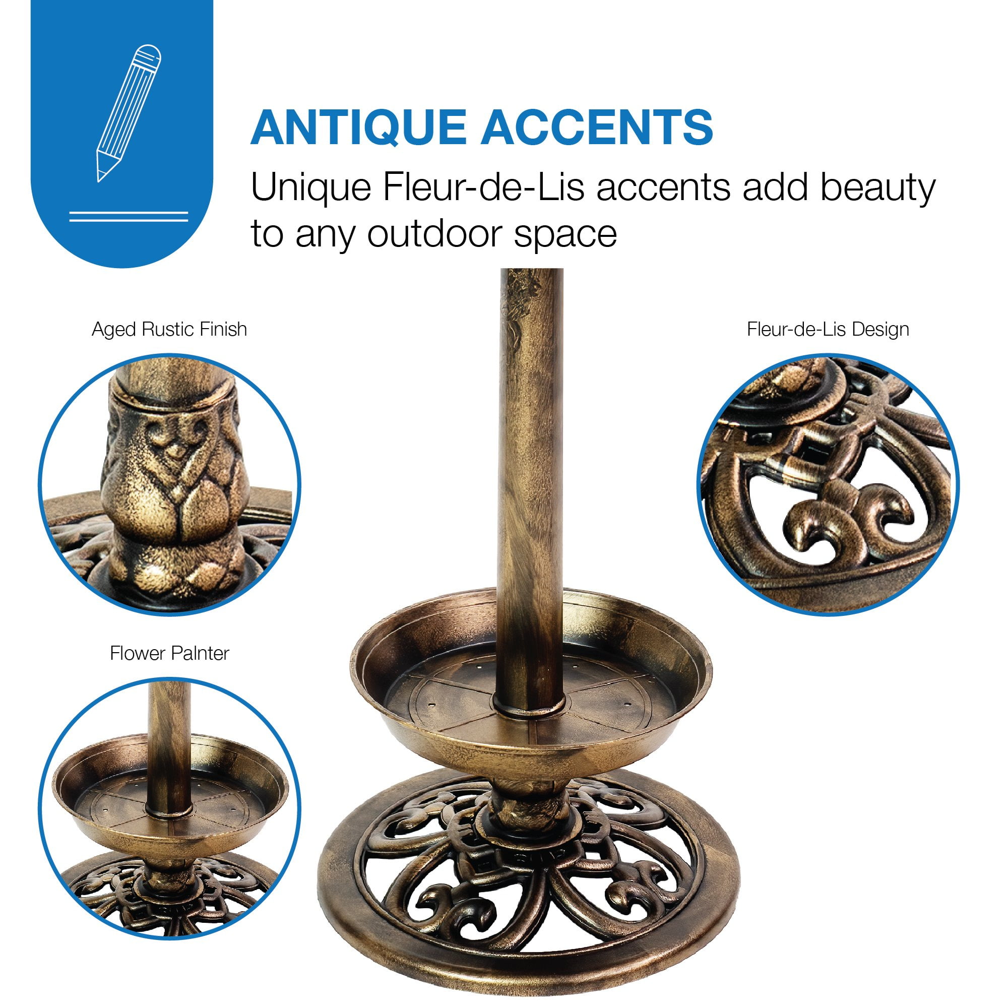 J&J Global LLC Brushed Bronze Birdbath with Planter by Sun-Ray