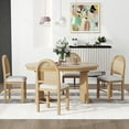 thumbnail image 2 of Harper & Bright Designs Round Extendable Dining Table Set for 4, Retro Kitchen Dining Table and 4 Upholstered Chairs with Rattan Backrests for Dining Room, Natural Wood Wash, 2 of 12