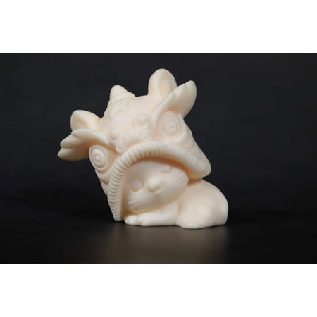 Handcrafted Corozo Nut Sleeping Kitten with Dancing Lion Hat - Unique Desktop Decoration