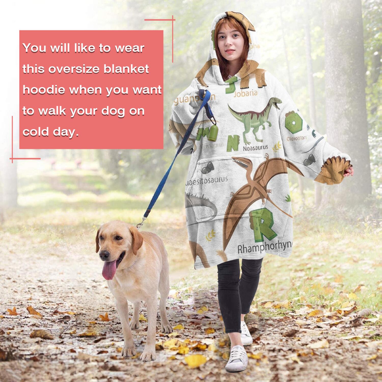 Wearable Oversized Blanket,Alphabet Dinosaur Names Chart Pattern Wearable Blanket Hoodie for Adults,Cozy Hooded Blankets with Super Pockets,Super Warm Fuzzy Pullover for Women & Men