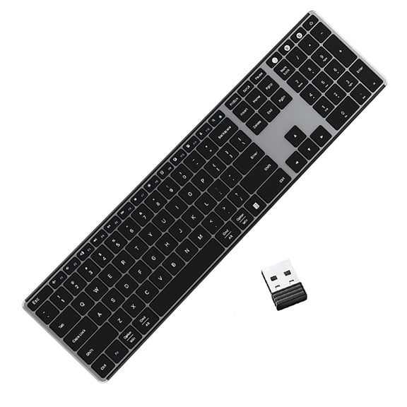 AUSDOM 2.4G Wireless Bluetooth Full Size Keyboard,Quiet Slim Multi-Device Rechargeable with Number Pad | Compatible with PC/Mac/Windows - Black