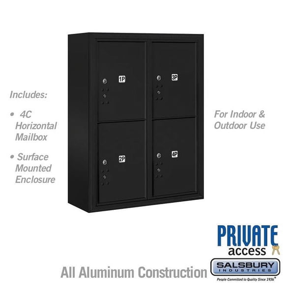 Salsbury Industries  31.75 x 38.5 x 17 in. Surface Mounted 4C Horizontal Mailbox Unit - Front Loading - Private, Black