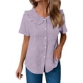 thumbnail image 5 of CYMMPU Women's Summer Short Sleeve Doll Collar Button Down Top, Cute Casual Loose Fit Blouse for Everyday Wear Purple XXL, 5 of 6