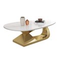 thumbnail image 3 of ENSHUI Oval Marble Coffee Table with Sturdy Stainless Steel Base, Gold, 51.2" L x 27.6" W x 15" H, 3 of 9