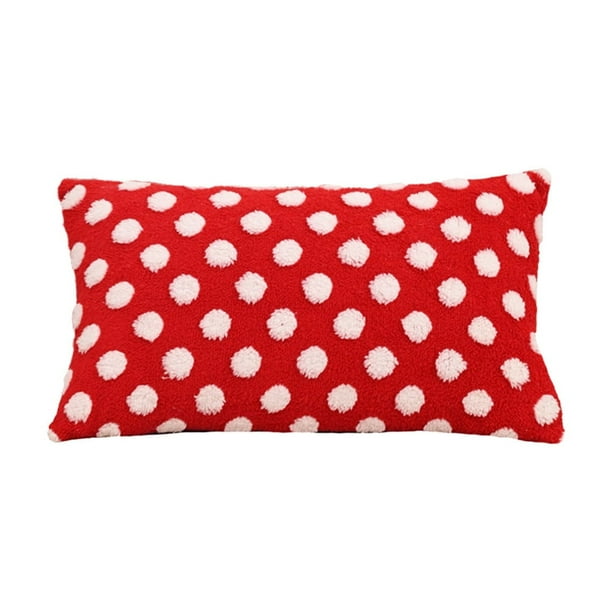 Fundas de almohada navideñas con lunares rojos y blancos, de felpa jacquard, para decoración navideña, para sofá cama o sala de estar.