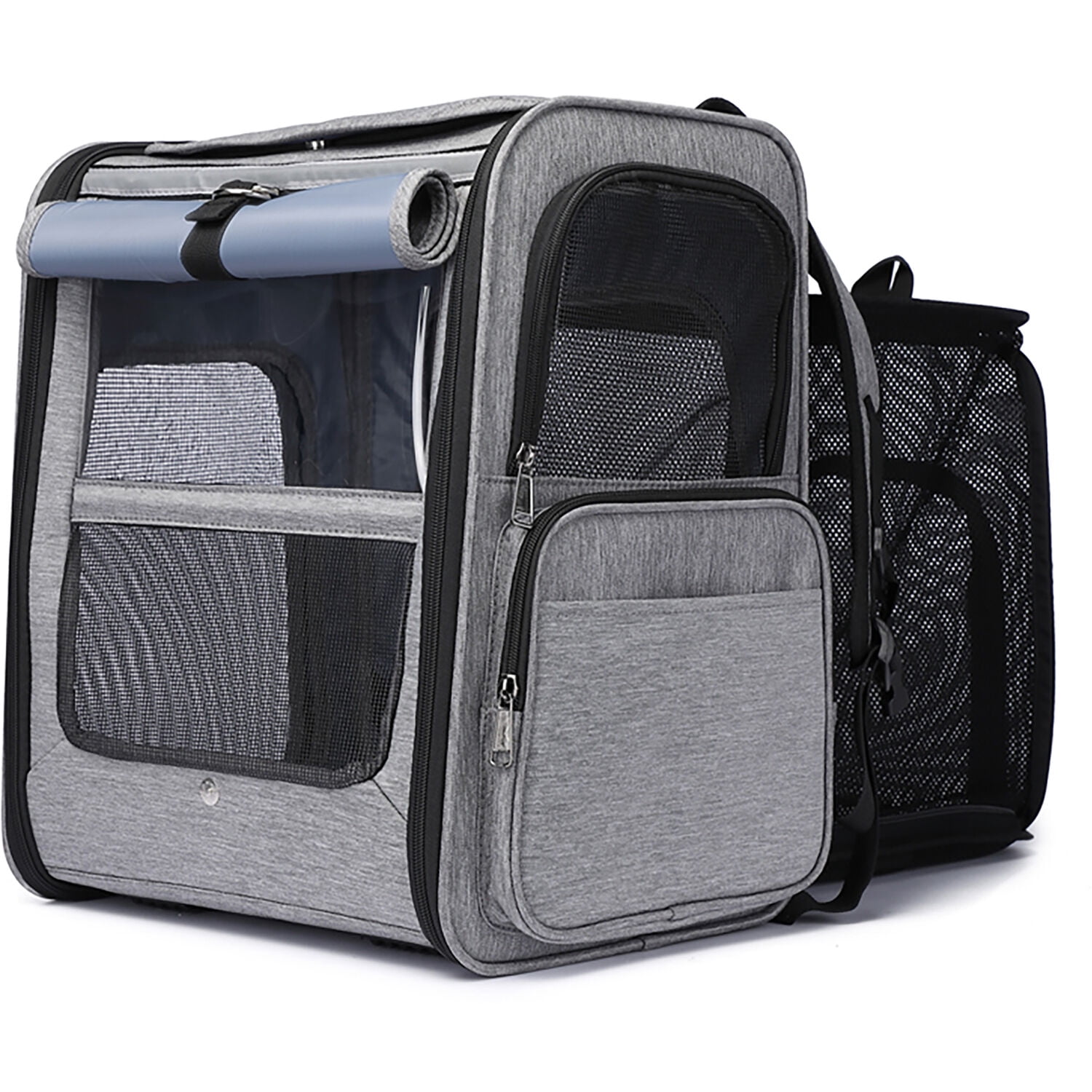 Critter Sitters Grey Pet Backpack for Small Dogs, Cats with Scratch Resistant Breathable Mesh Windows | Airline Carry-On Approved | Safety Leash | Storage Pockets | Durable Transporation for Animals