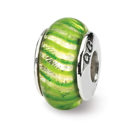 - Mia Diamonds Solid 925 Sterling Silver Reflections Green Hand-blown Glass Bead