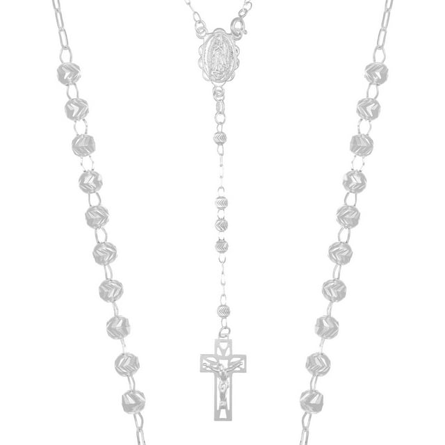 Rosario De Plata Ley 925 Con Bola Diamantada De 45 Cm