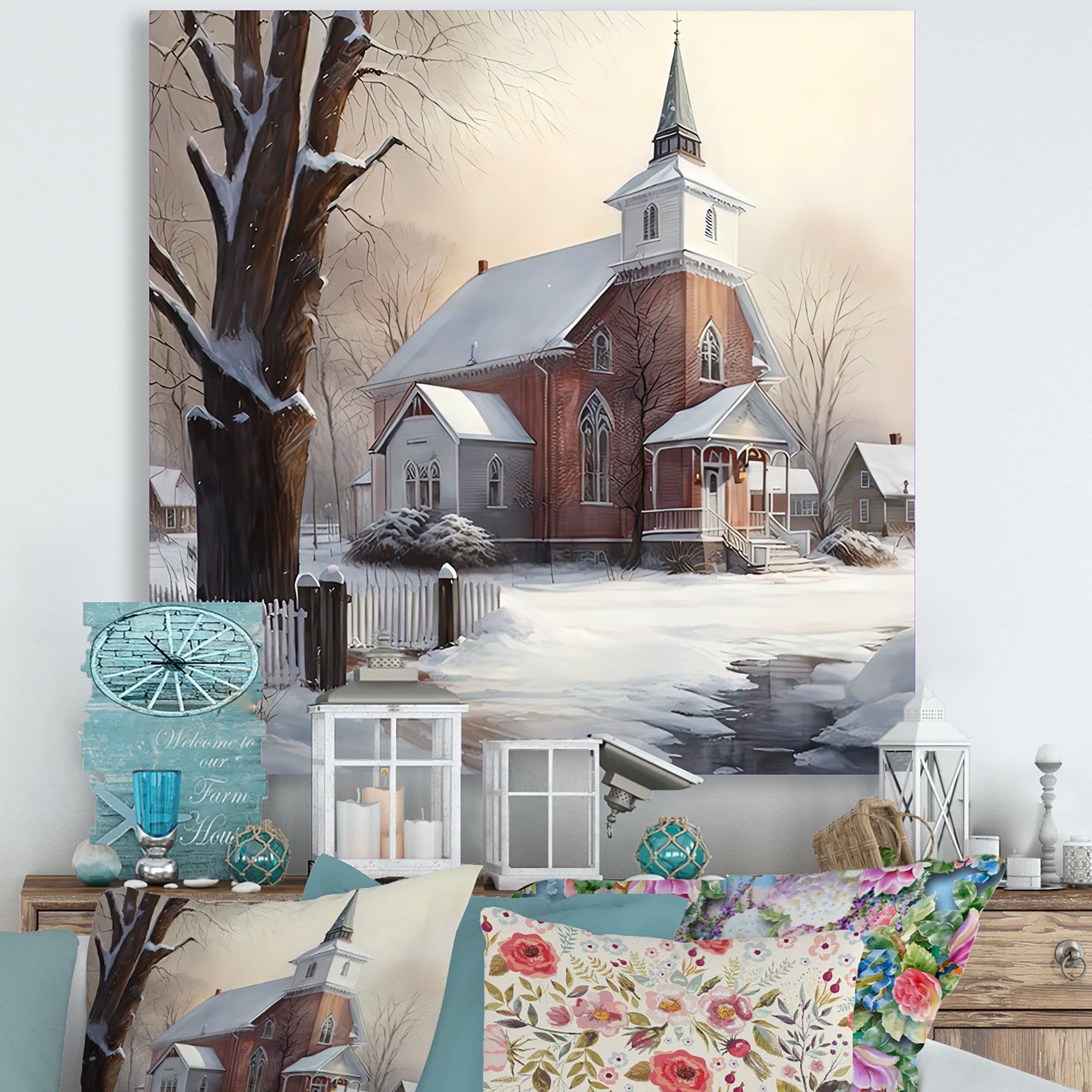 Designart Church In Country During Winter II Canvas Wall Art