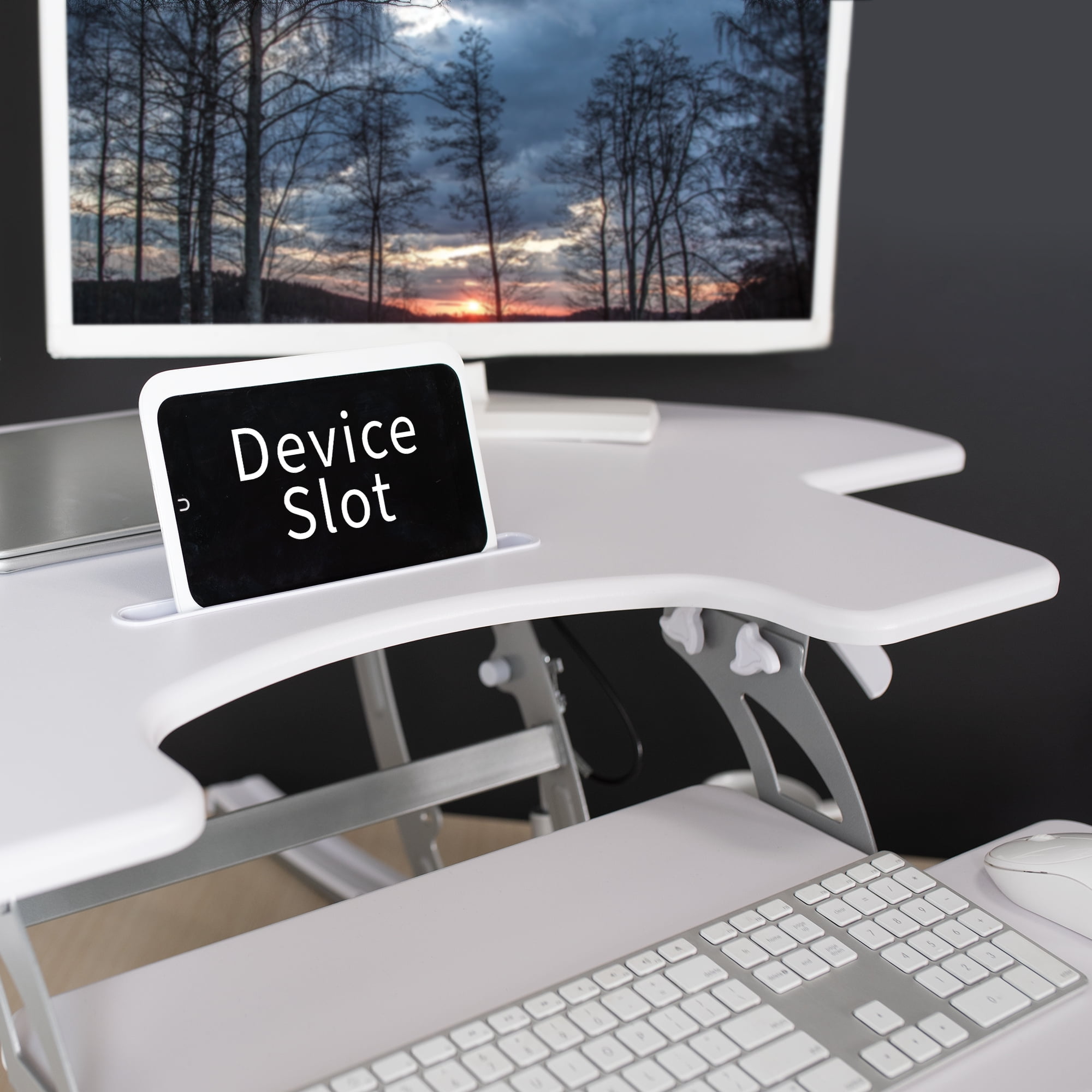 VIVO White Corner Height Adjustable Cubicle Sit to Standing Tabletop Desk Riser