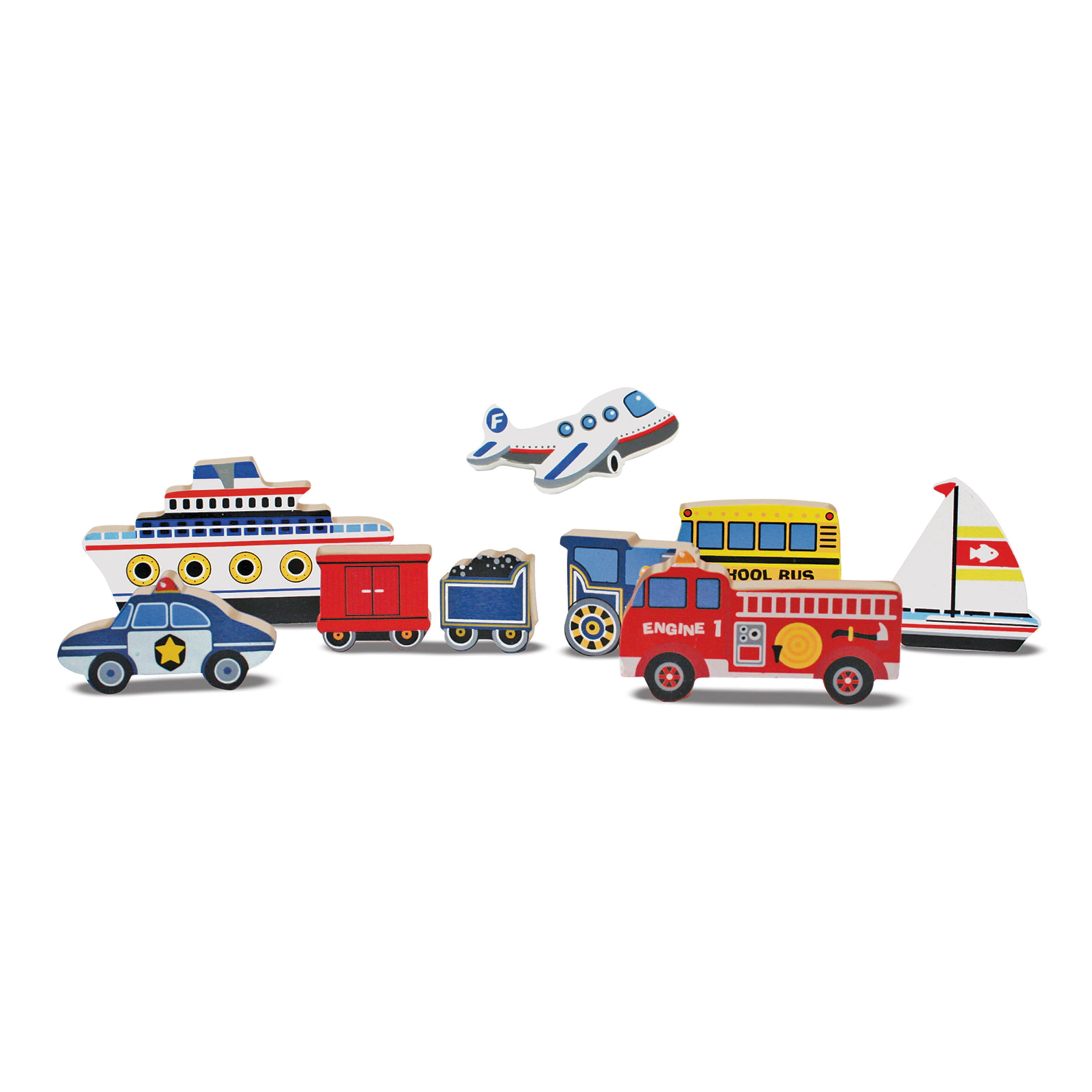 Melissa & Doug Vehicles Wooden Chunky Puzzle Plane Train Cars and Boats 9pcs for sale online 