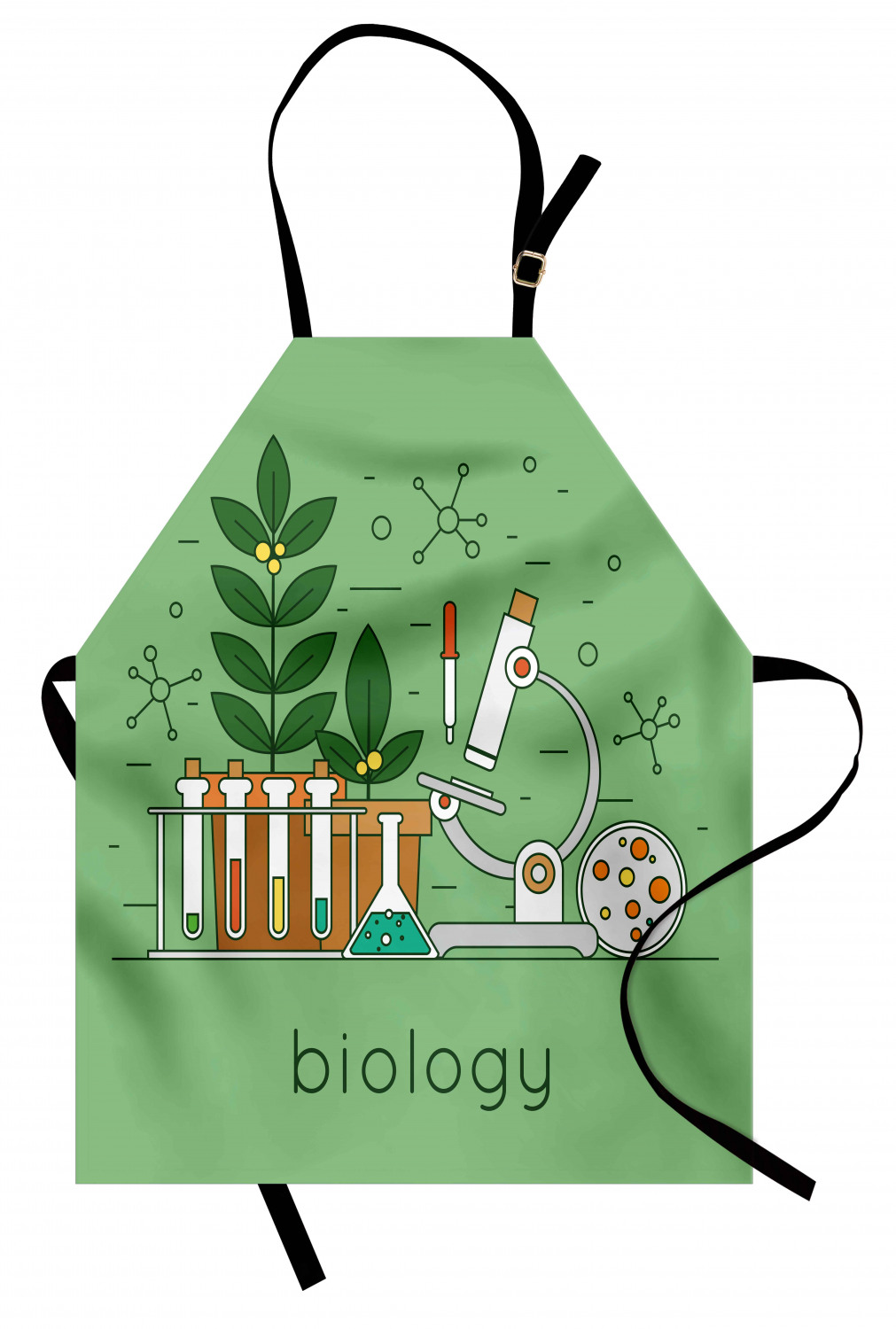 Lab Apron, Biology Laboratory Workspace and Research Equipment Concept Illustration, Unisex Kitchen Bib with Adjustable Neck for Cooking Gardening, Adult Size, Pale Green Multicolor, by Ambesonne