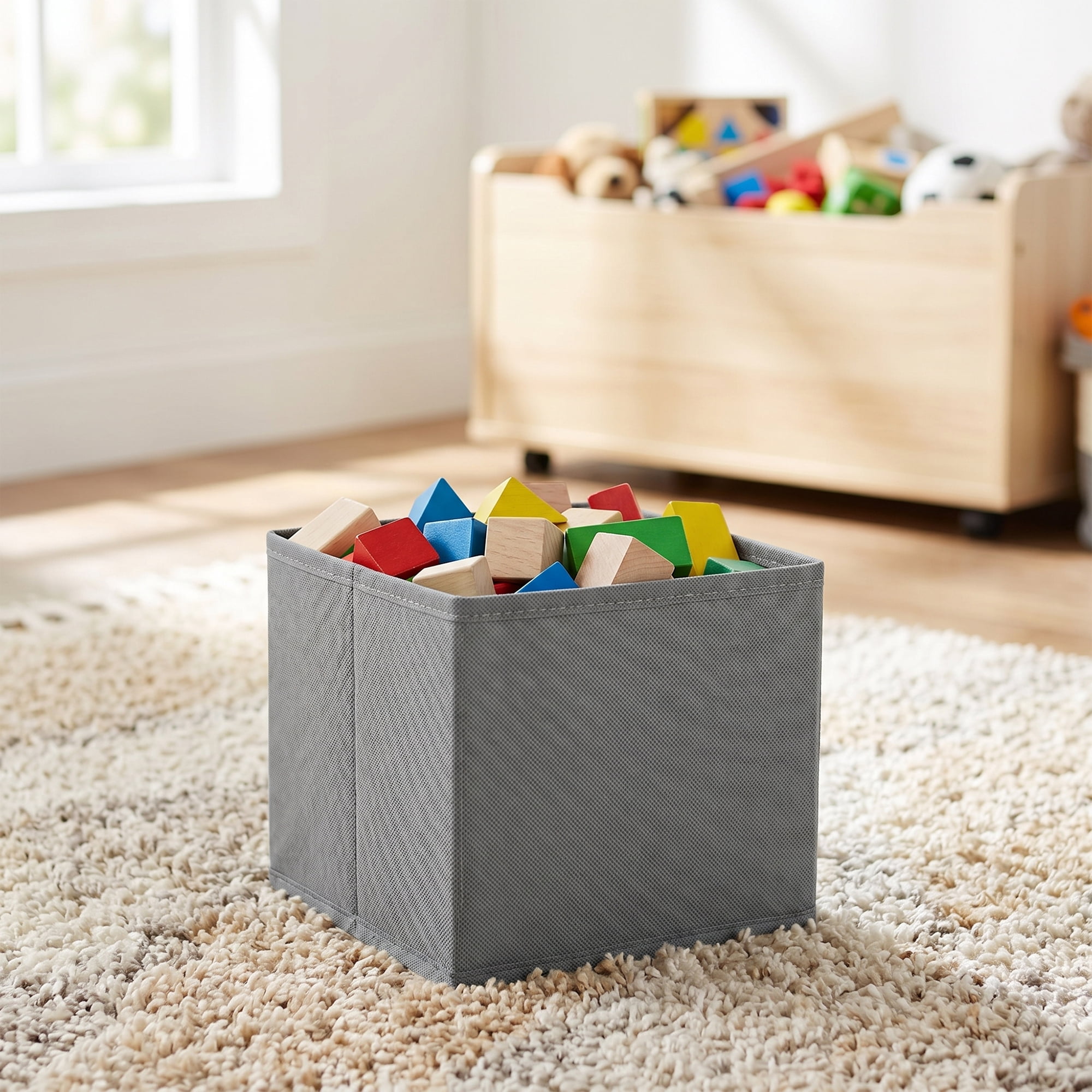 Unique Bargains Collapsible Storage Bin with Zipper for Shelves Closet Light Gray 6PCS