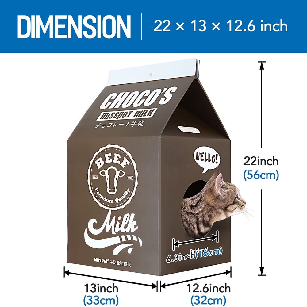 Kadyn Cat Condo Scratcher Post Cardboard, Milk Box Shape Cat Scratching House Bed, Cat House for Indoor, Brown Kadyn Cat Condo Scratcher Post Cardboard, Milk Box Shape Cat Scratching House Bed, Cat House for Indoor, Brown