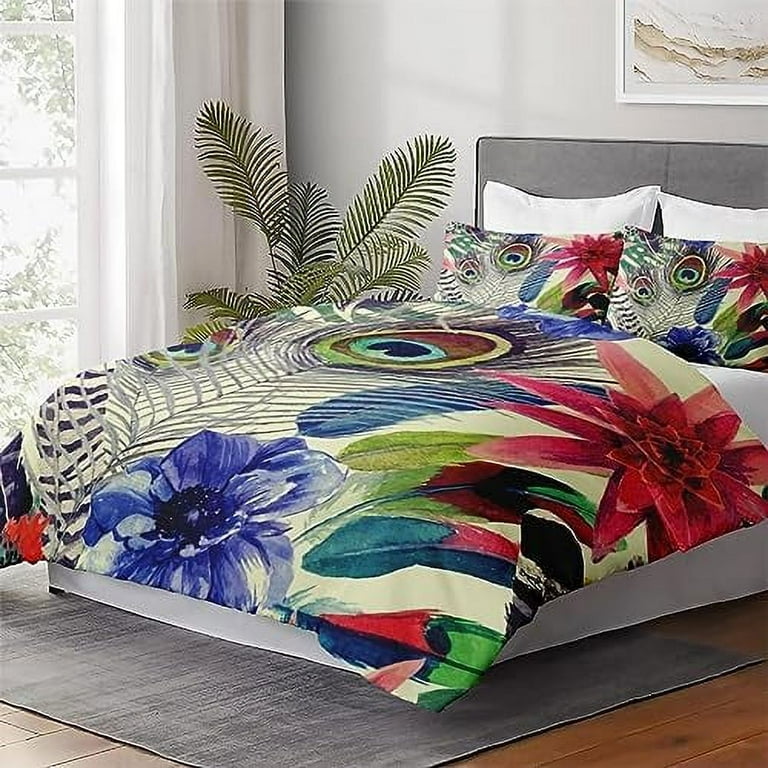 Duvet Cover Set Purple Pink Blue Lilac Bedding Set for Kids and Adults Bedroom Decor Flower Floral Spring Quilt Cover Set Size Comforter Cover with Pillow Shams Walmart