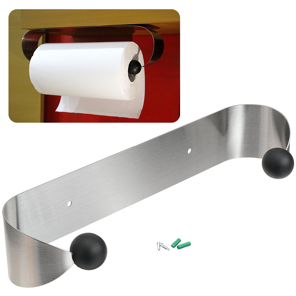 Paper Towel Holder Rack Under Kitchen Wall Mount Without Drilling Stainless Steel